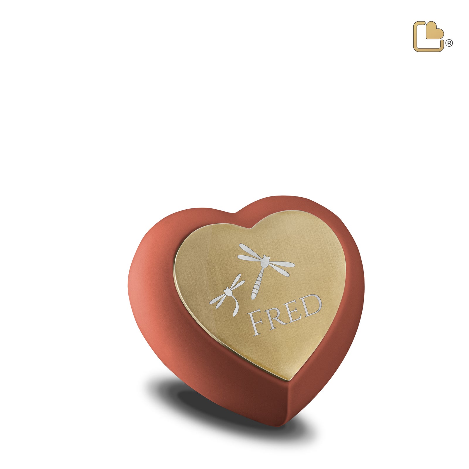 H587   Drop Heart Keepsake Urn Terracotta & Bru Gold