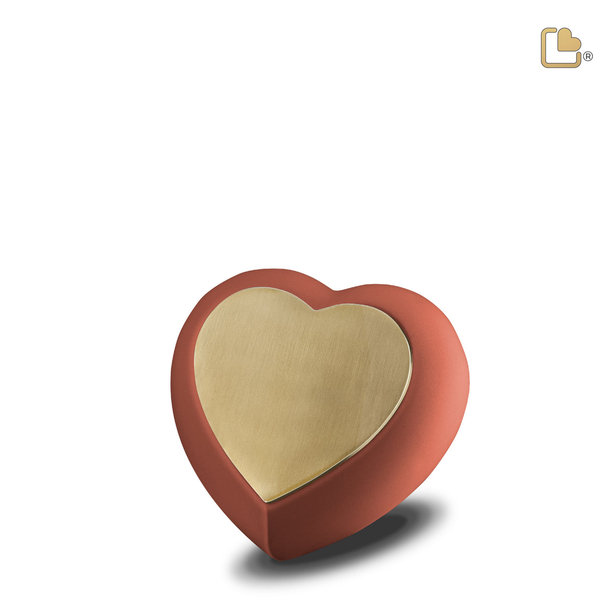 H587   Drop Heart Keepsake Urn Terracotta & Bru Gold