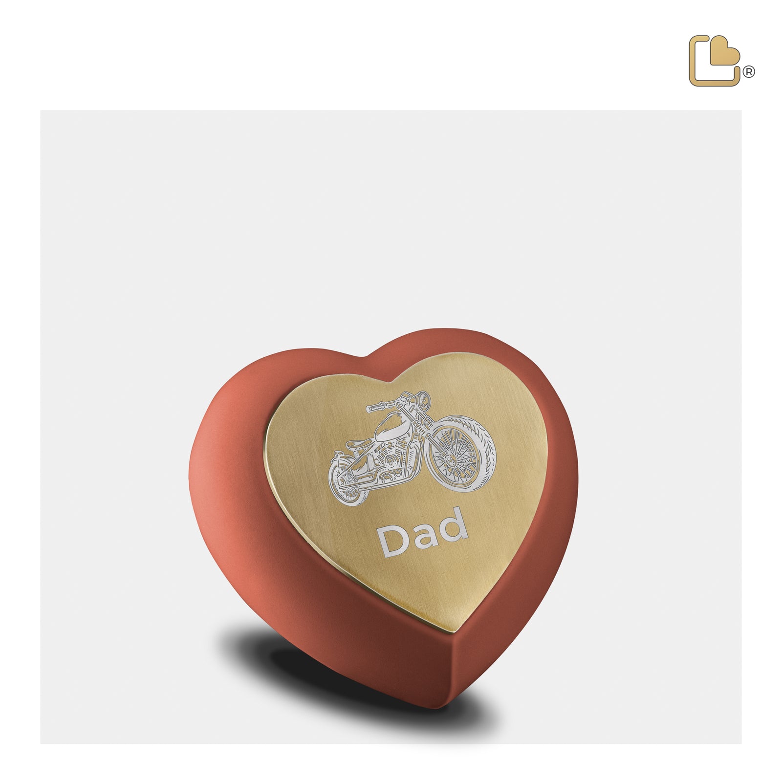 H587   Drop Heart Keepsake Urn Terracotta & Bru Gold