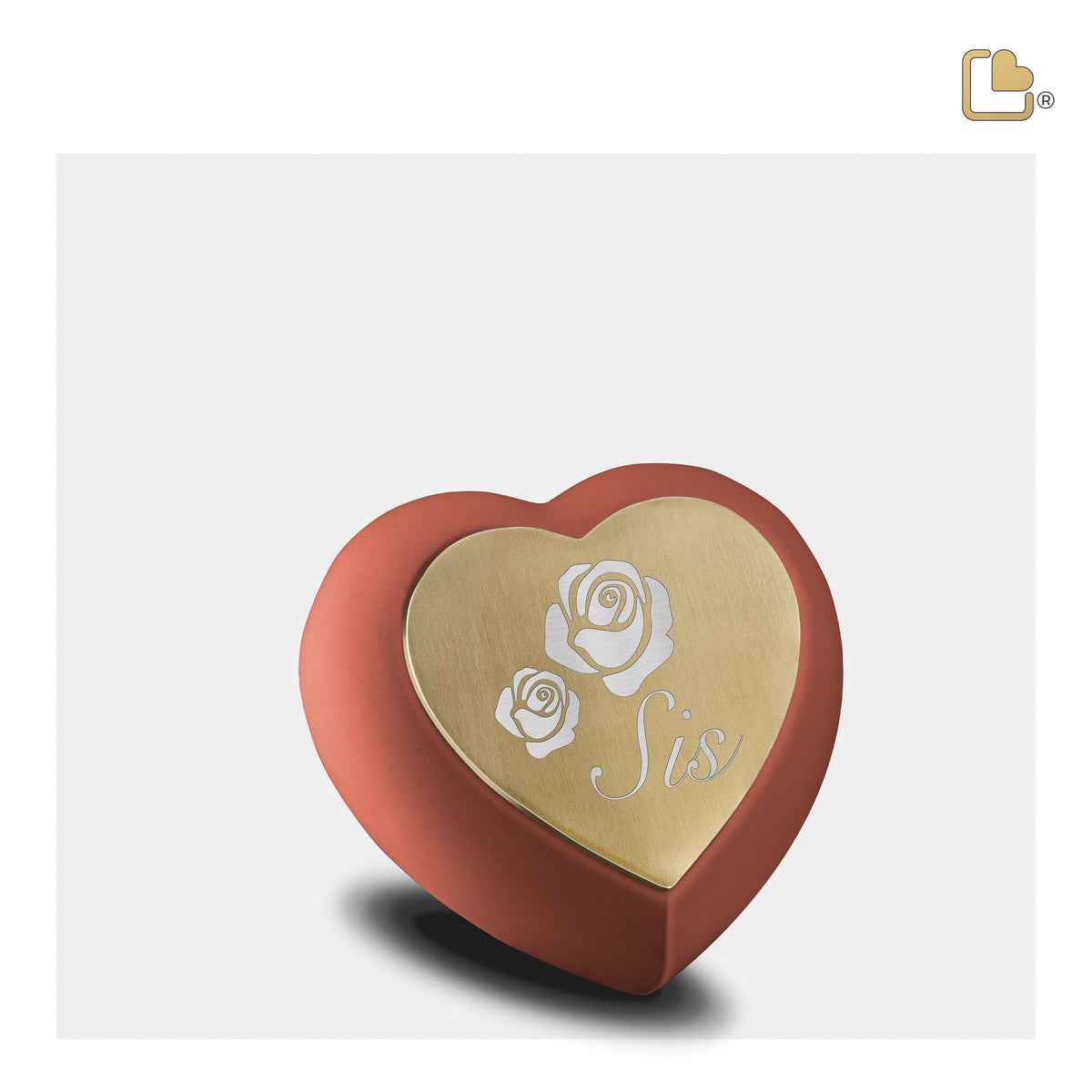 H587   Drop Heart Keepsake Urn Terracotta & Bru Gold