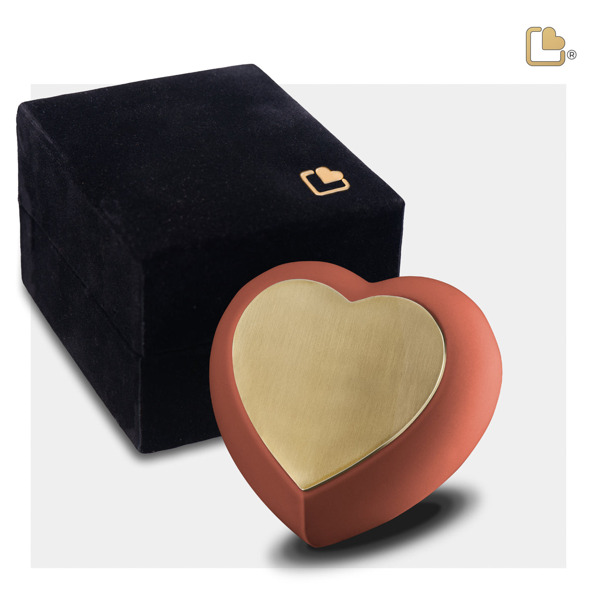 H587   Drop Heart Keepsake Urn Terracotta & Bru Gold