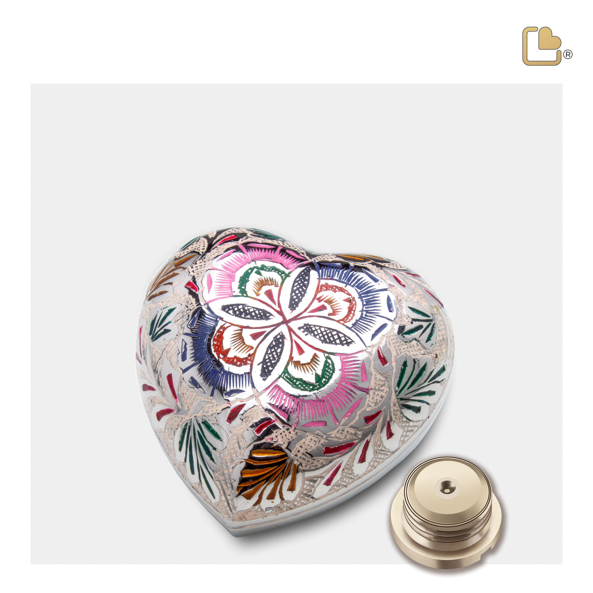 H670   Floral Heart Keepsake Urn Pol Silver