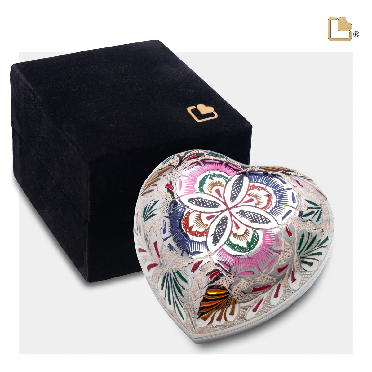 H670   Floral Heart Keepsake Urn Pol Silver