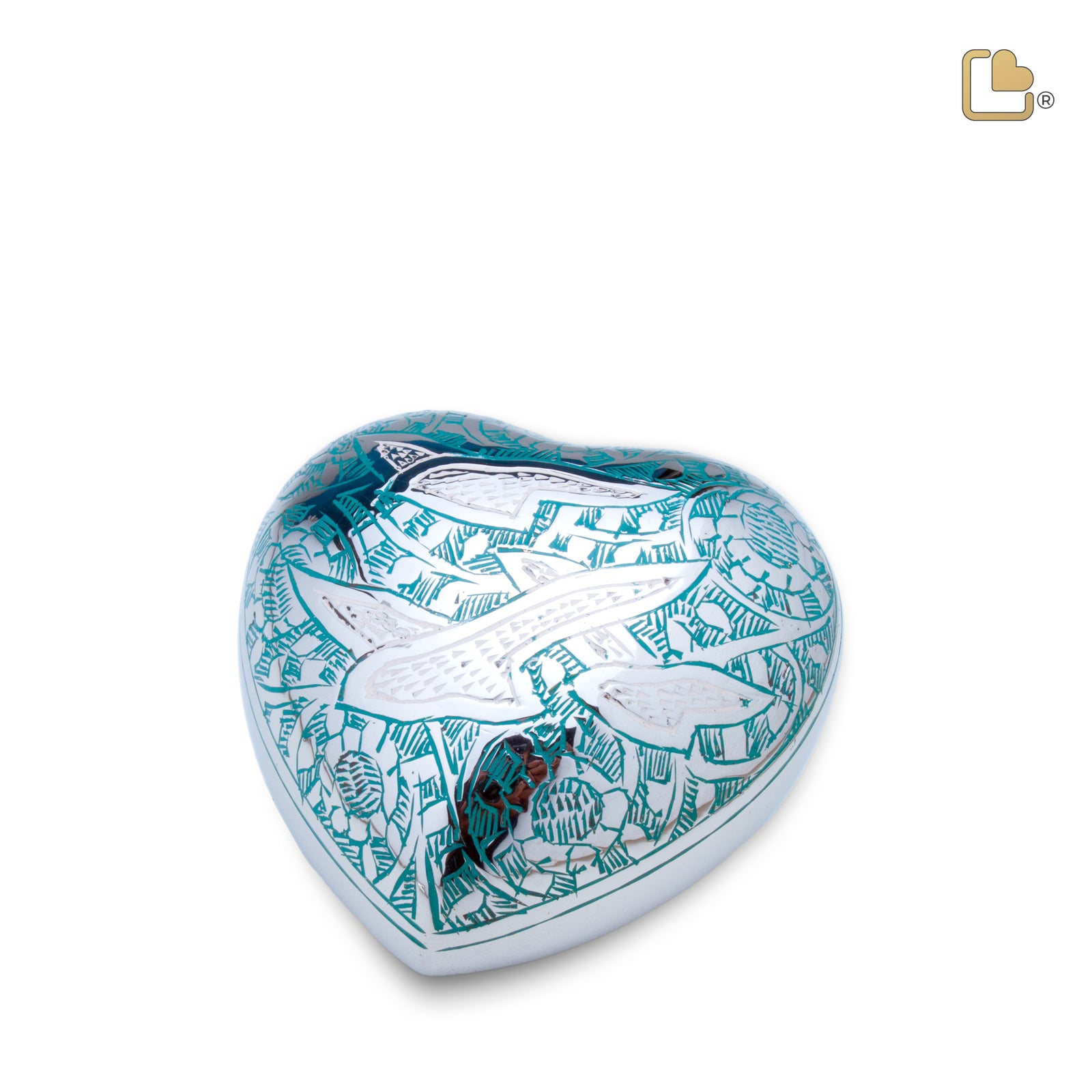 H671   Going Home Heart Keepsake Urn Blue & Pol Silver
