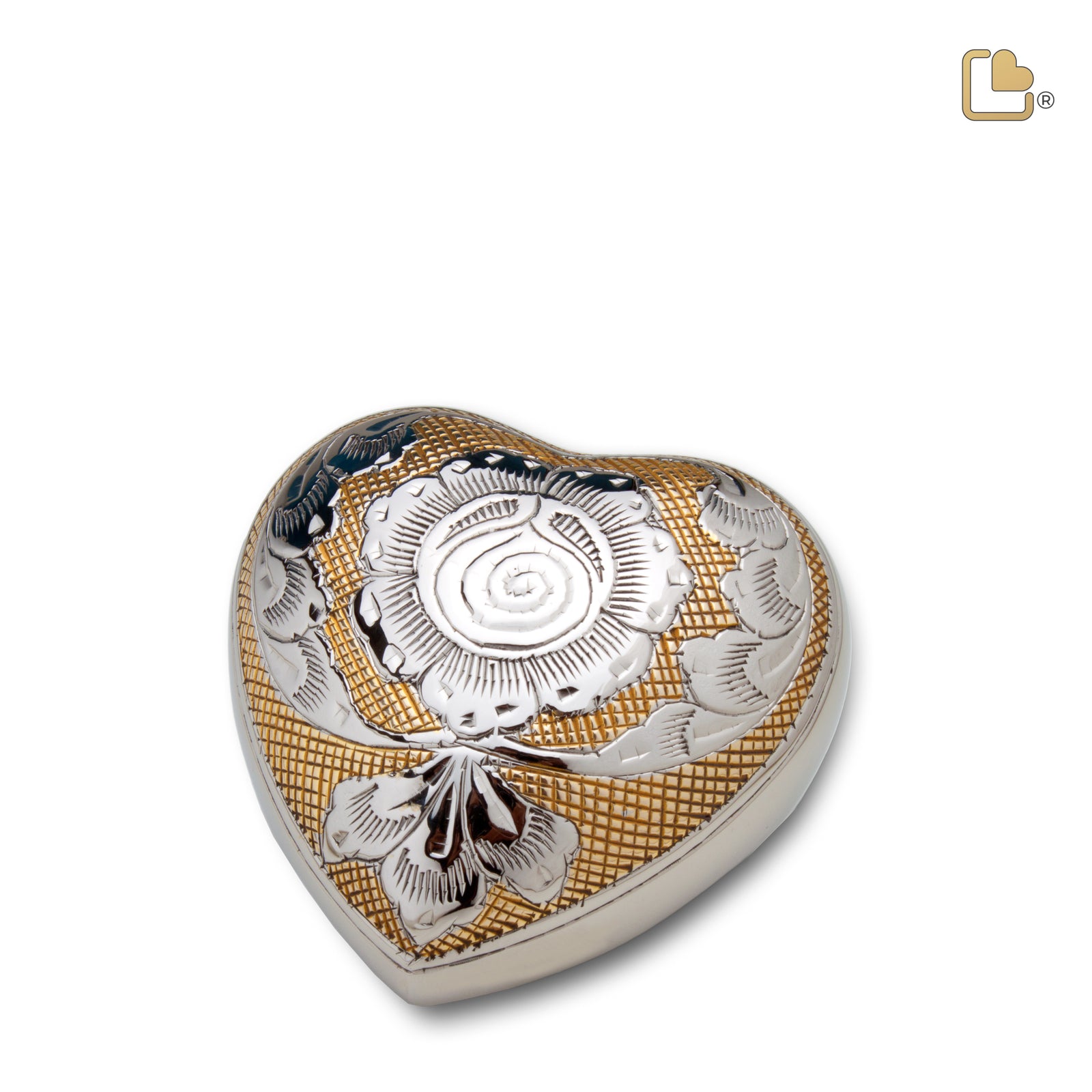 H673   Elegant Floral Heart Keepsake Urn Pol Silver