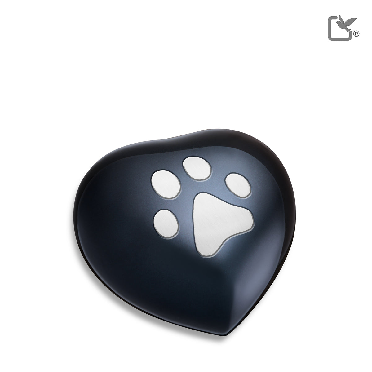 H679   Keepsake Single Paw Heart Pet Urn Midnight &amp; Bru Pewter
