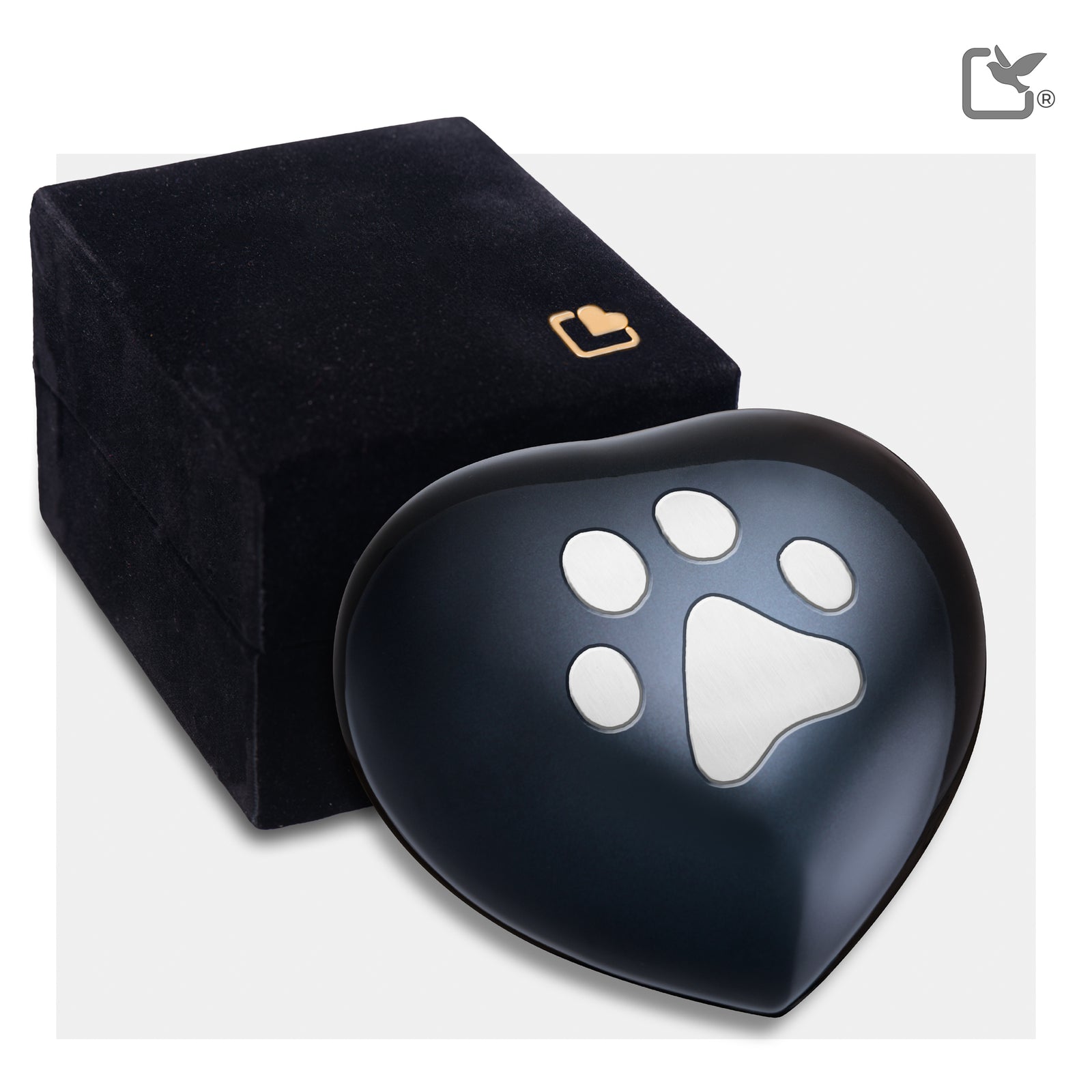 H679   Keepsake Single Paw Heart Pet Urn Midnight & Bru Pewter