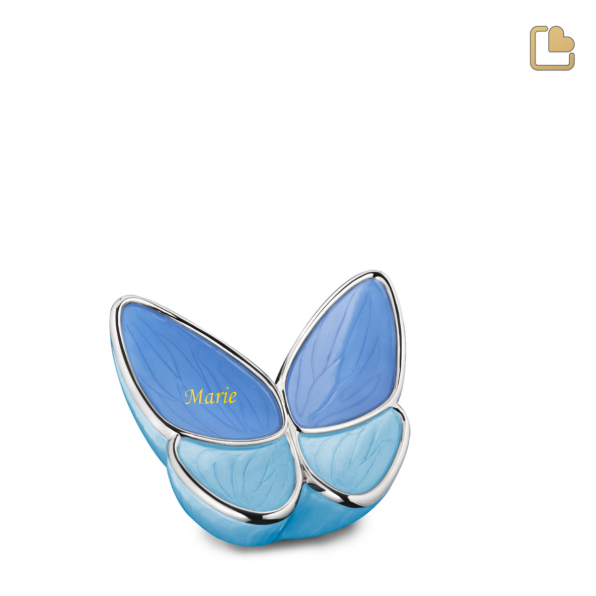 K1041   Wings of Hope Keepsake Urn Pearl Blue &amp; Pol Silver
