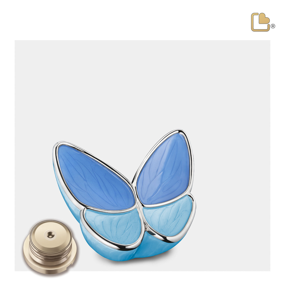 K1041   Wings of Hope Keepsake Urn Pearl Blue & Pol Silver