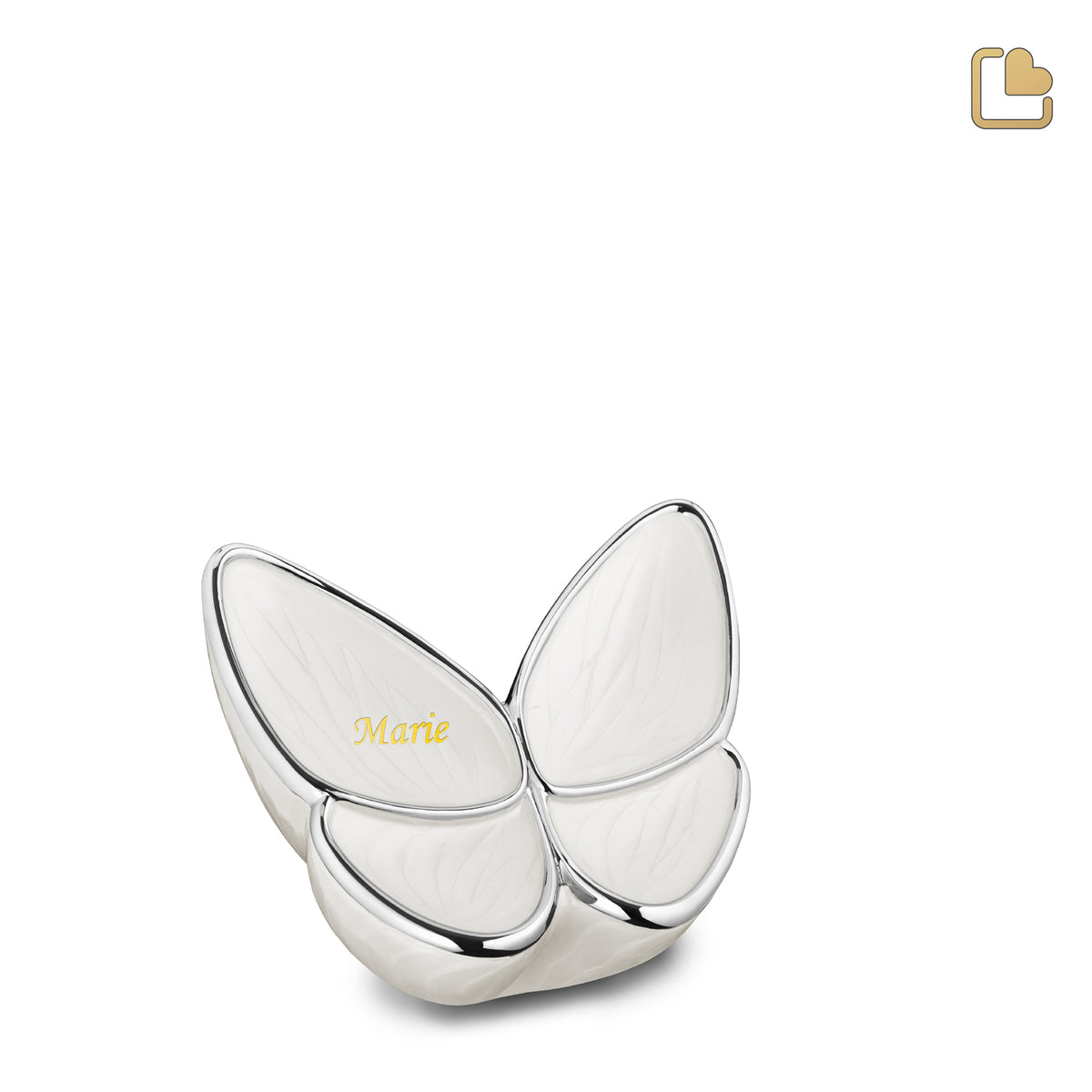 K1042   Wings of Hope Keepsake Urn Pearl White &amp; Pol Silver