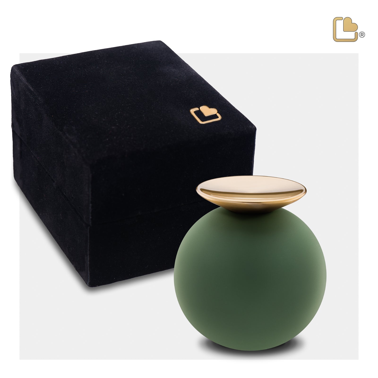K1071   Crescent Sphere Keepsake Urn Sage Green & Bru Gold