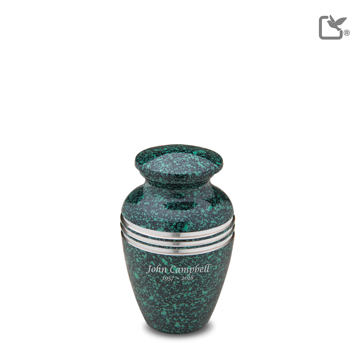 K213   Classic Keepsake Urn Speckled Emerald &amp; Bru Pewter