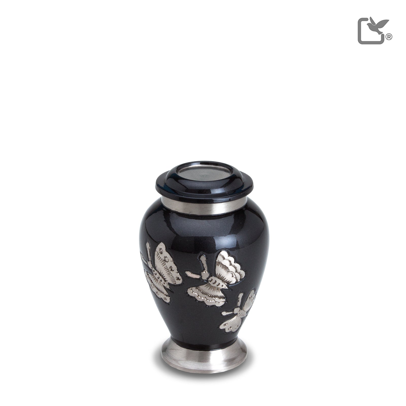 K242  Traditional Butterflies Keepsake Urn Midnight & Bru Pewter