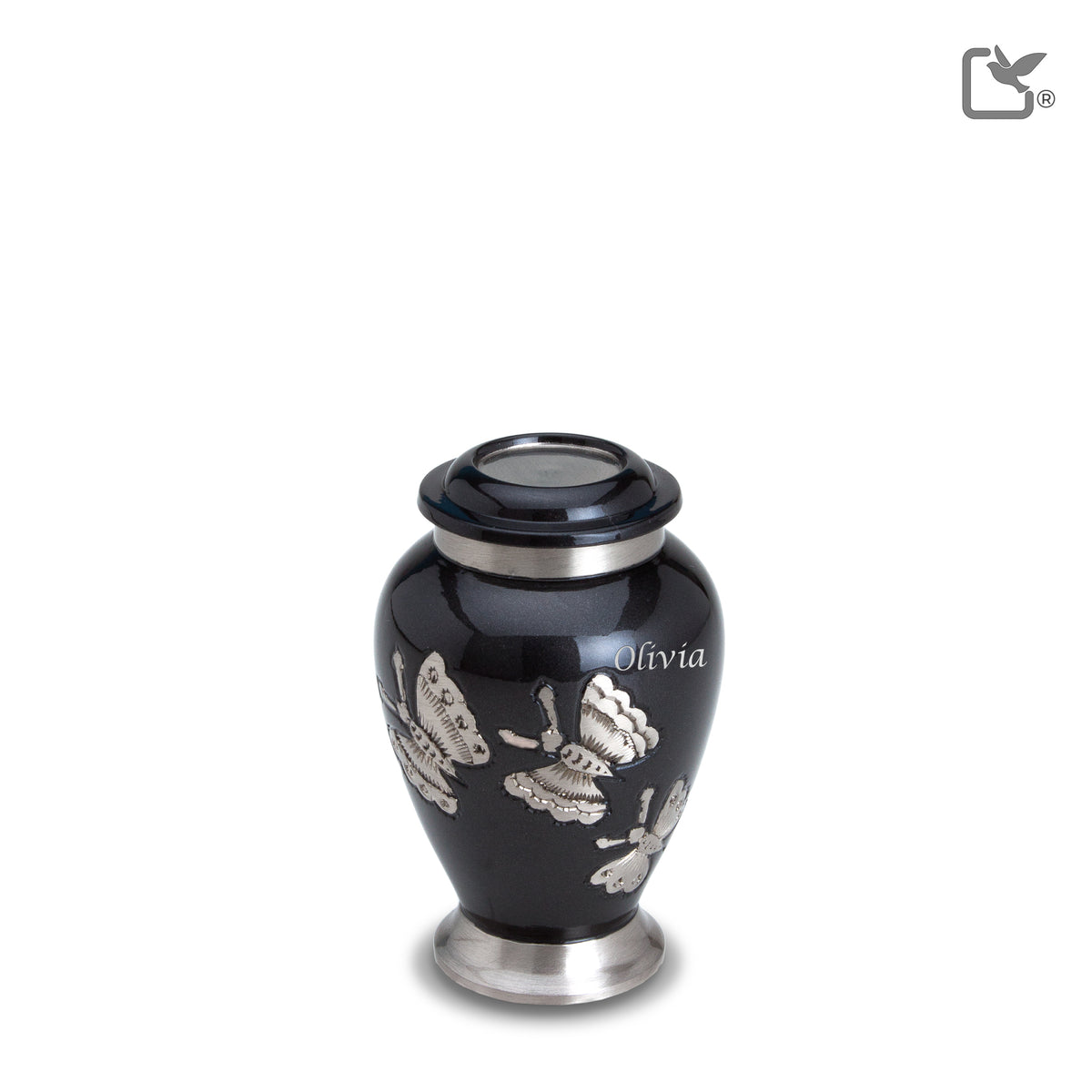 K242  Traditional Butterflies Keepsake Urn Midnight &amp; Bru Pewter