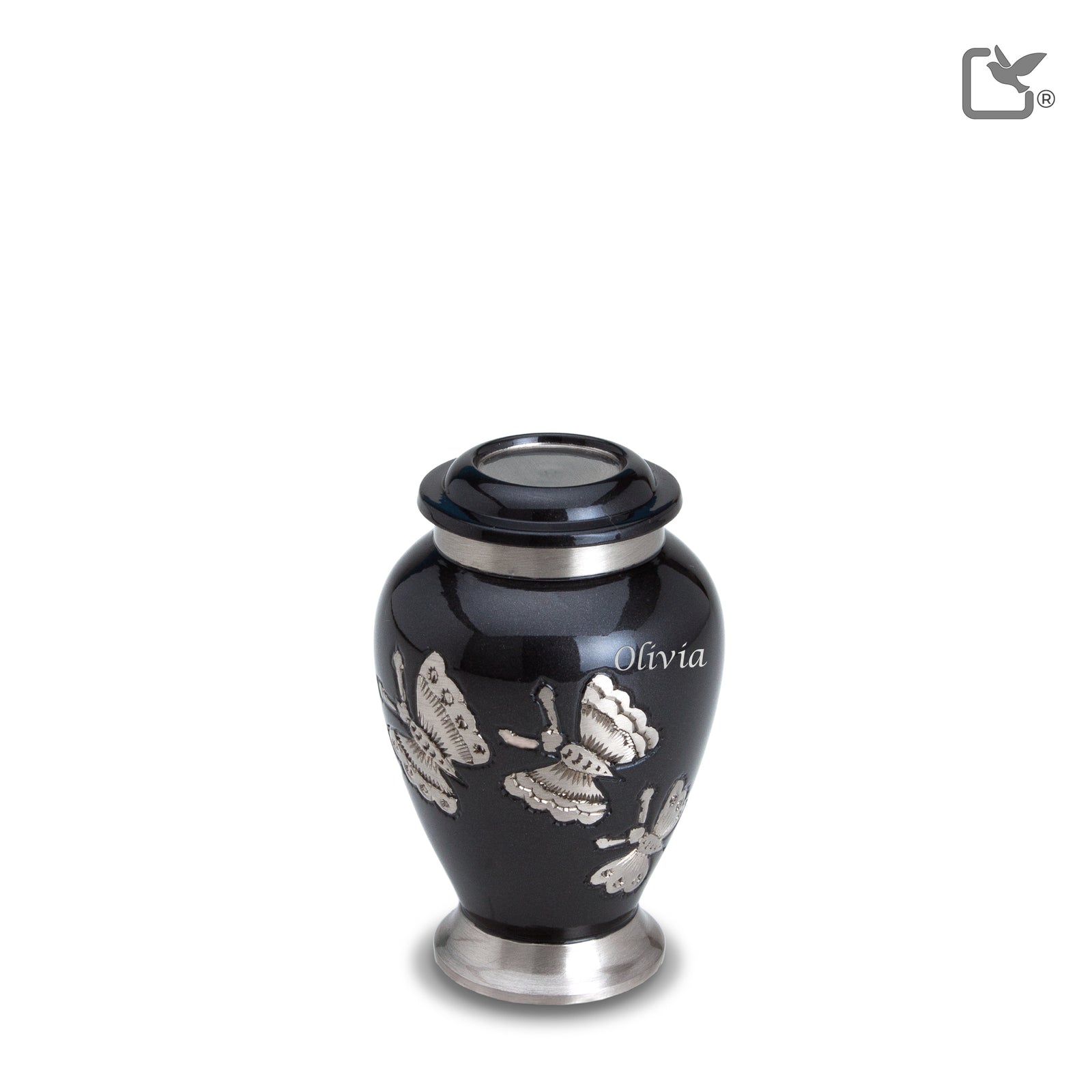 K242  Traditional Butterflies Keepsake Urn Midnight & Bru Pewter