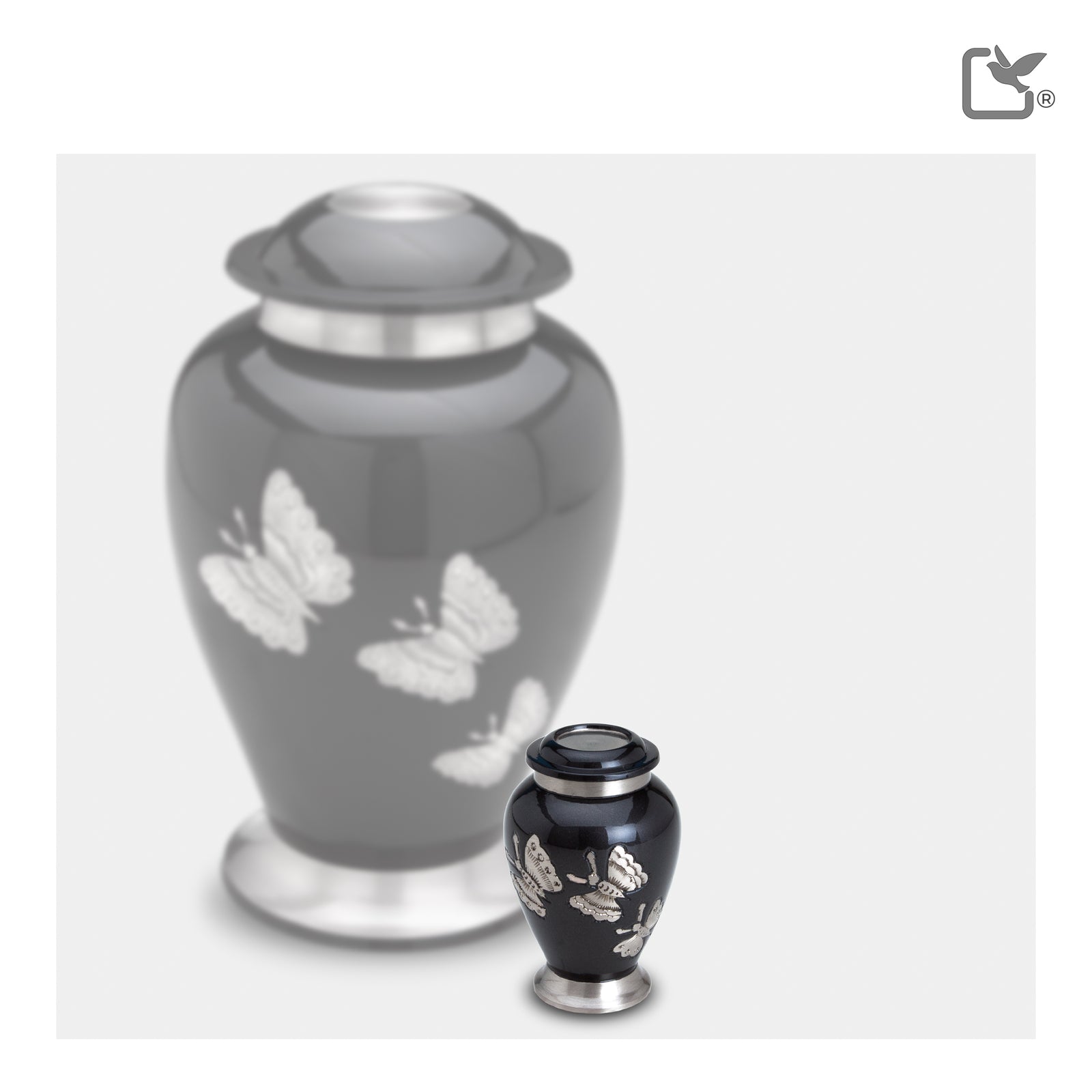 K242  Traditional Butterflies Keepsake Urn Midnight & Bru Pewter