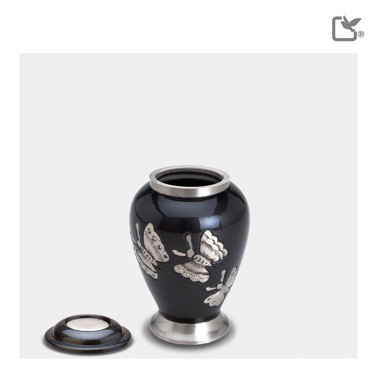 K242  Traditional Butterflies Keepsake Urn Midnight & Bru Pewter
