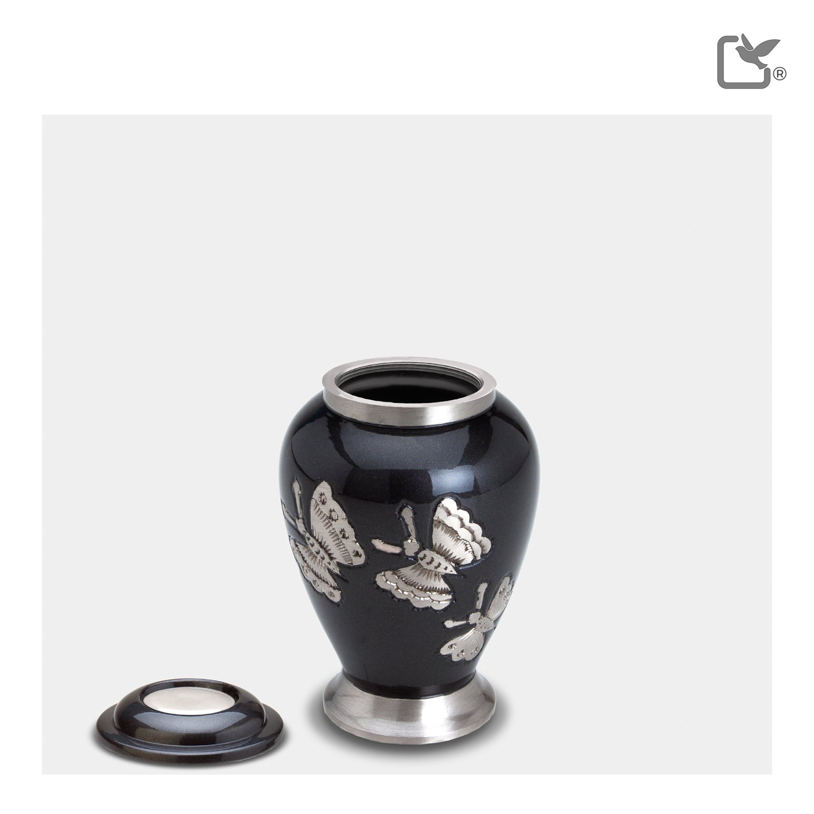 K242  Traditional Butterflies Keepsake Urn Midnight & Bru Pewter