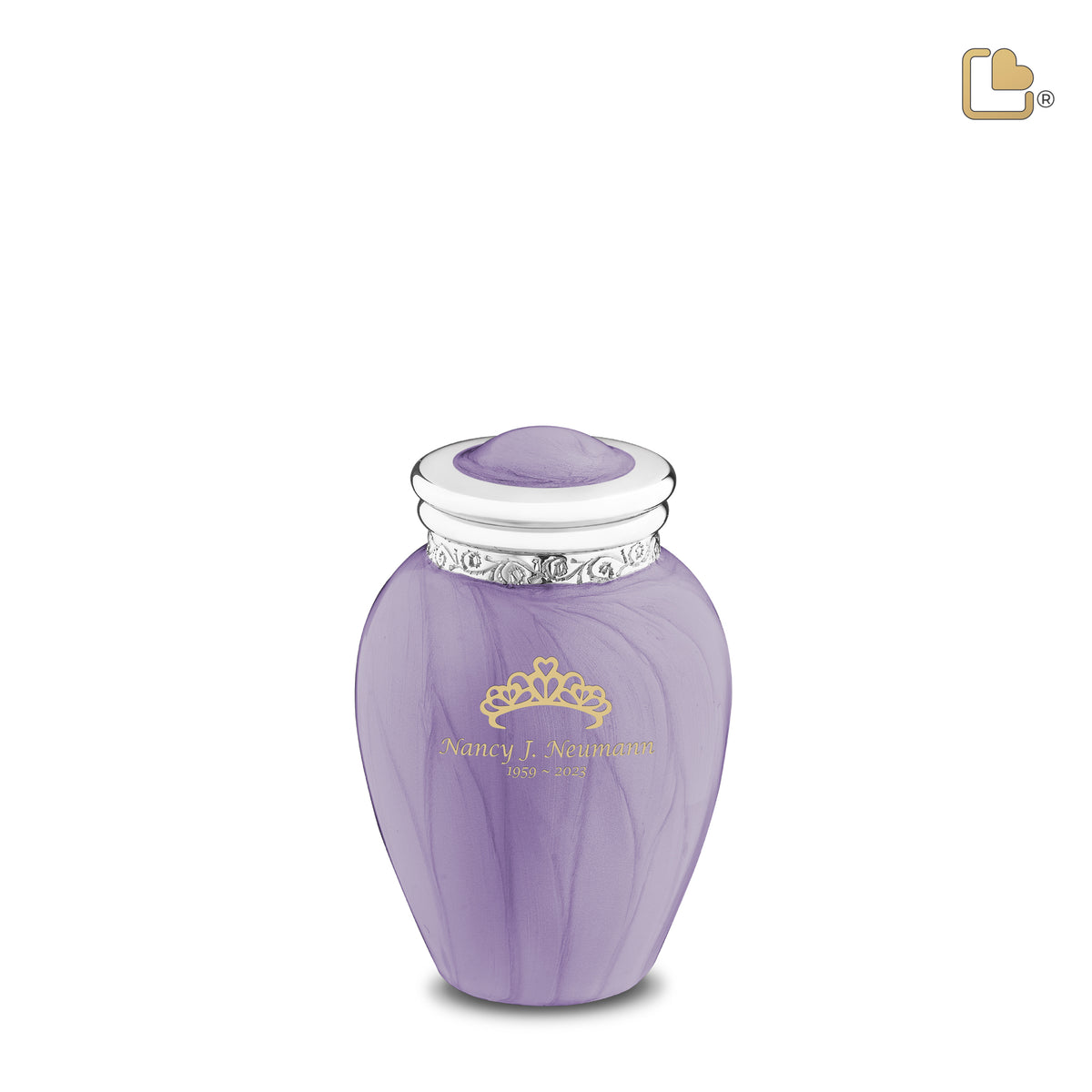 K298   Blessing Keepsake Urn Pearl Lavender &amp; Pol Silver