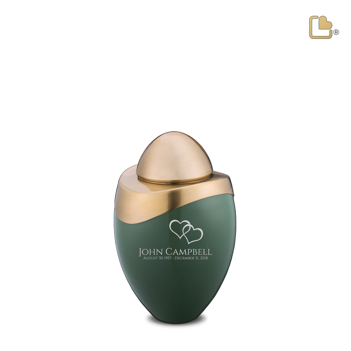 K362   Amore Keepsake Urn Sage Green &amp; Bru Gold