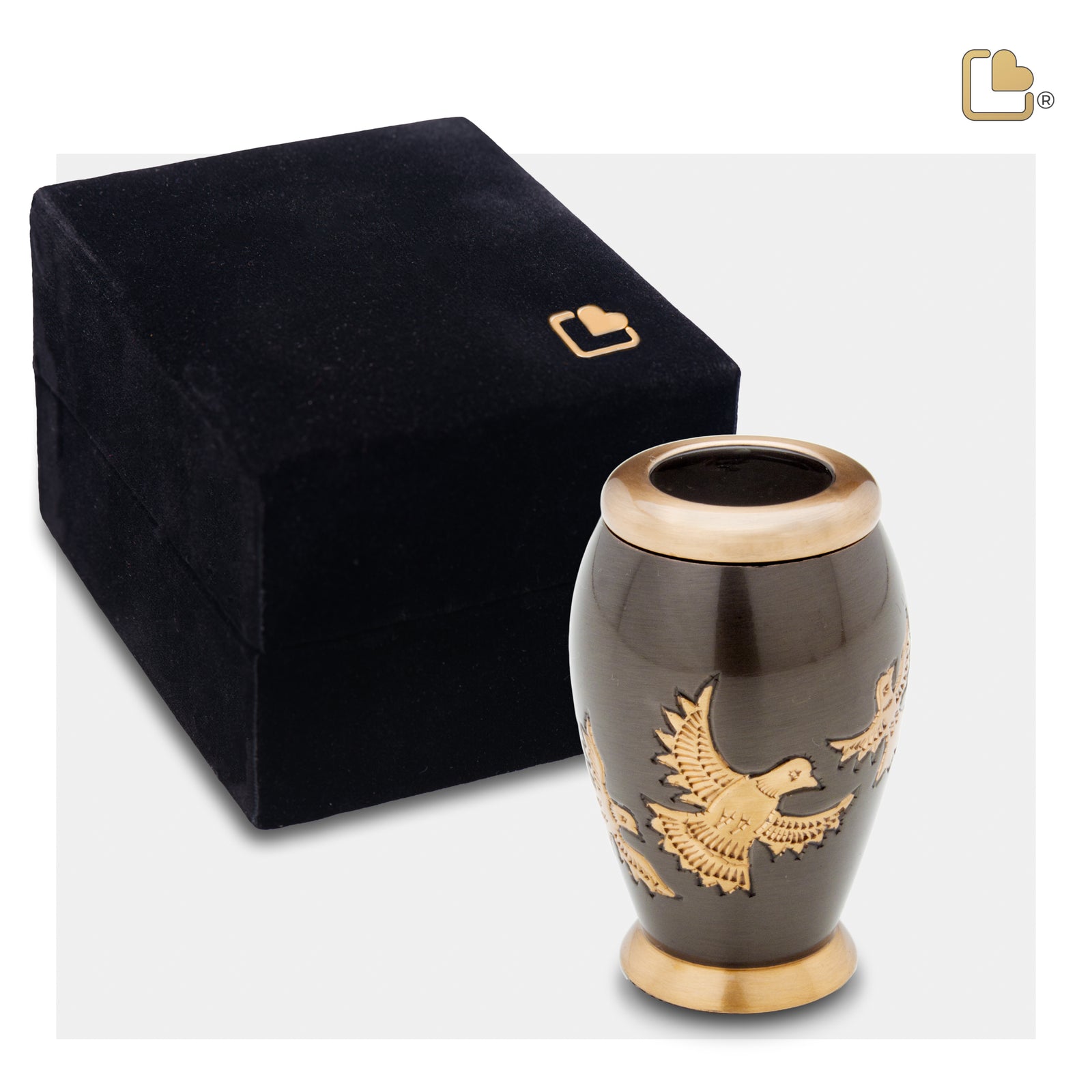 K506   Majestic Flying Dove Keepsake Urn Midnight & Bru Gold