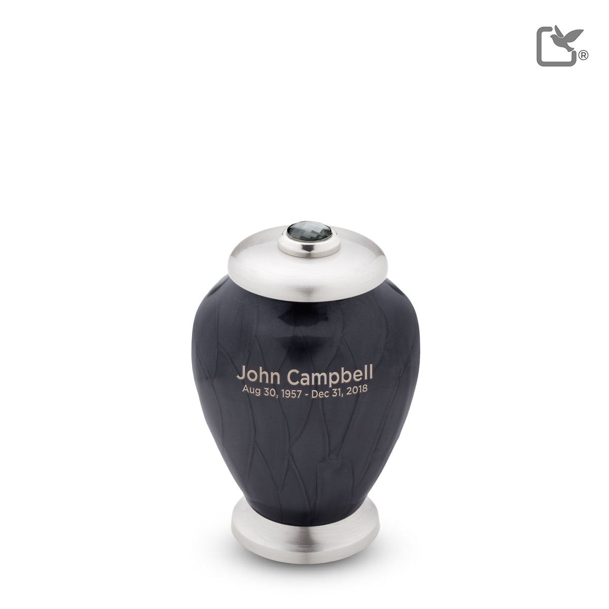 K523   Simplicity Keepsake Urn Pearl Midnight &amp; Bru Pewter w/Crystal