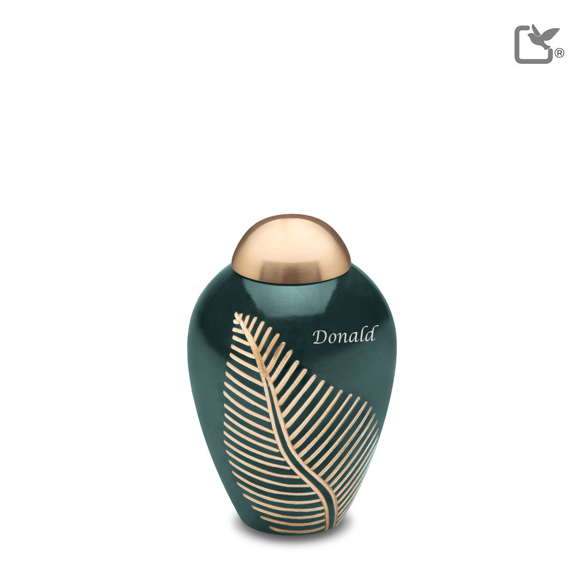 K540   Elegant Leaf Keepsake Urn Green &amp; Bru Gold