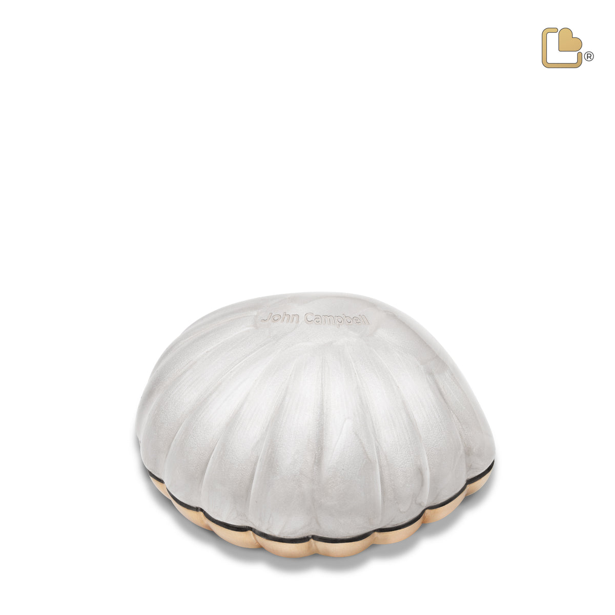 K641   Shell Keepsake Urn Pearl White &amp; Bru Gold