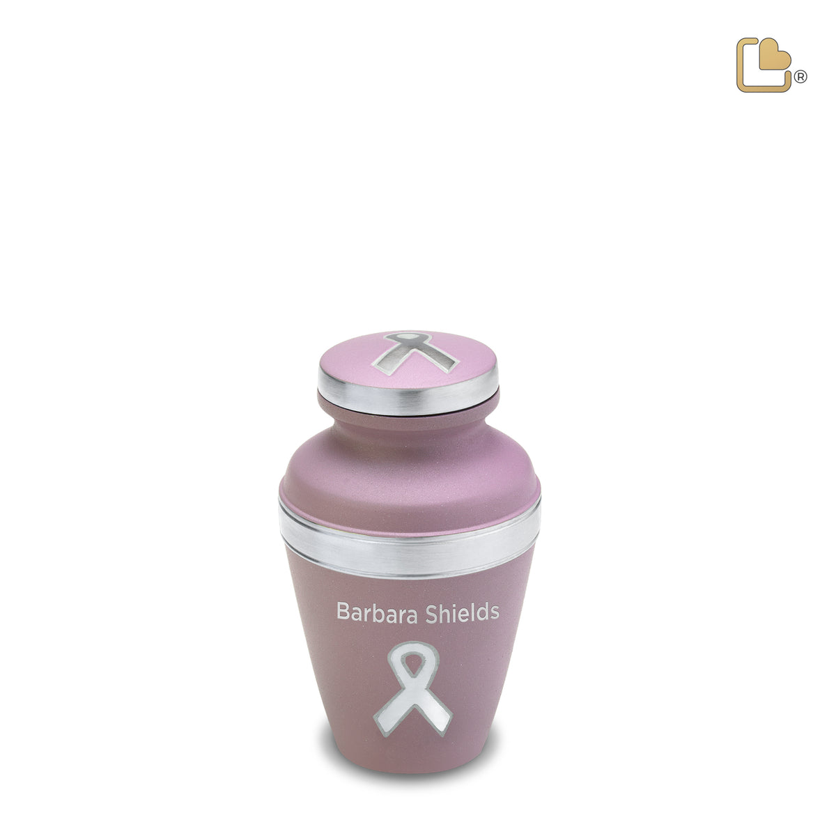 K900   Awareness Keepsake Urn Pink &amp; Bru Pewter