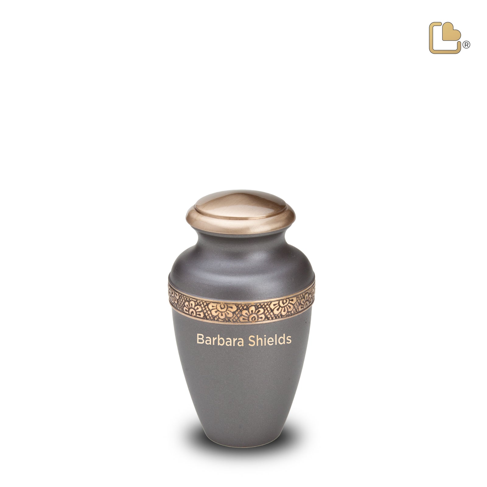 K902   Floral Band Keepsake Urn Slate & Bru Gold
