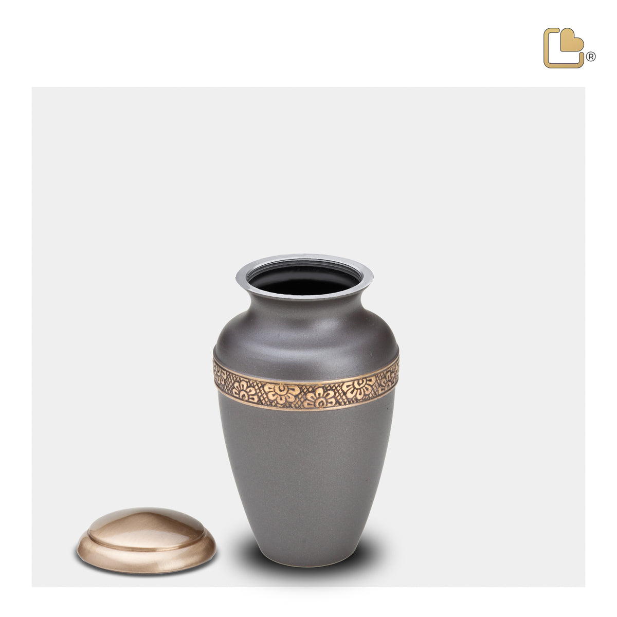 K902   Floral Band Keepsake Urn Slate & Bru Gold