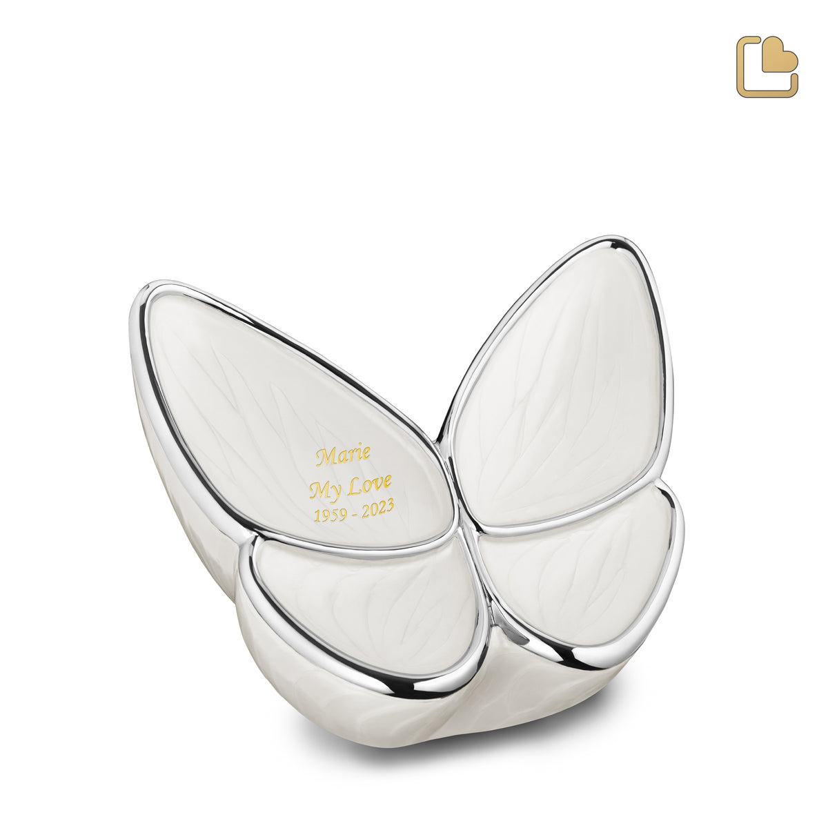 M1042   Wings of Hope Medium Urn Pearl White &amp; Pol Silver