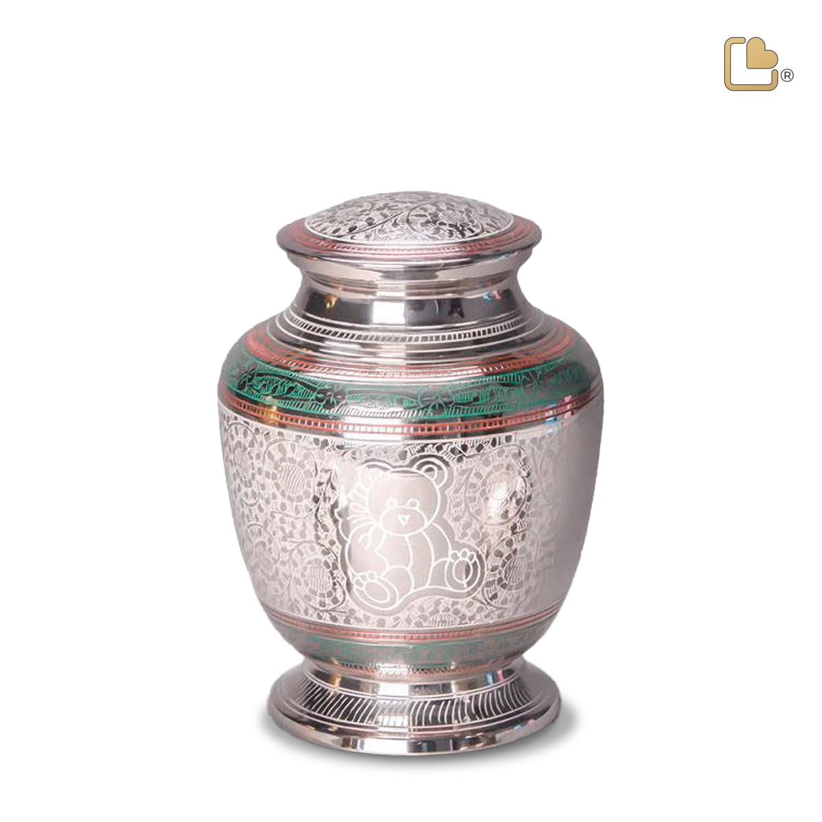M234   TeddyBear Child Urn Pink &amp; Pol Silver