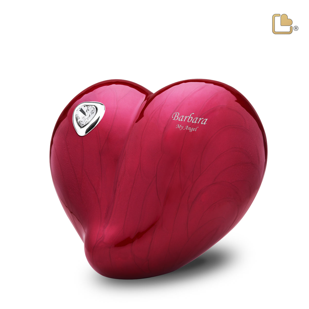 P1000   LoveHeart Medium Urn Pearl Red &amp; Pol Silver w/Crystal