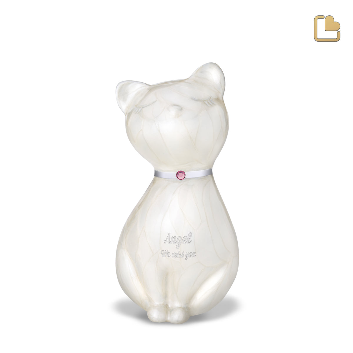P263   PrincessCat Pet Urn Pearl White &amp; Bru Pewter w/Crystal