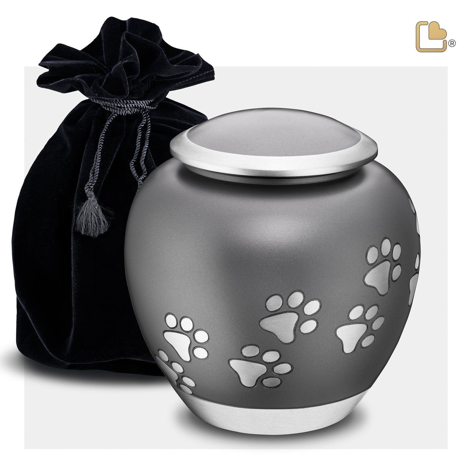 P550L   Shadow Large Pawprint Pet Urn French Grey & Bru Pewter
