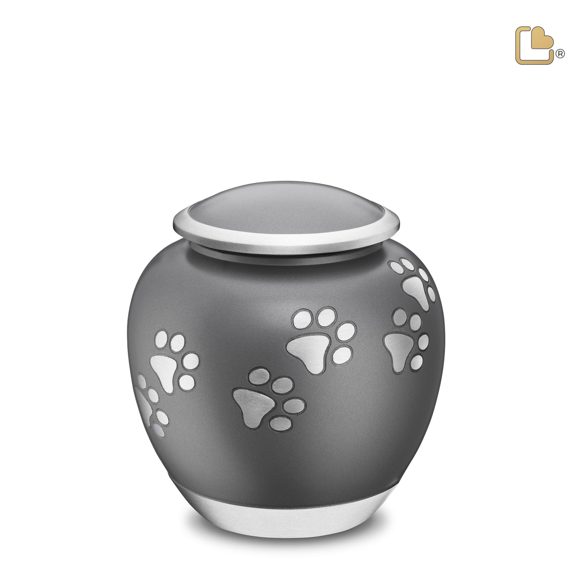 P550M   Shadow Medium Pawprint Pet Urn French Grey &amp; Bru Pewter