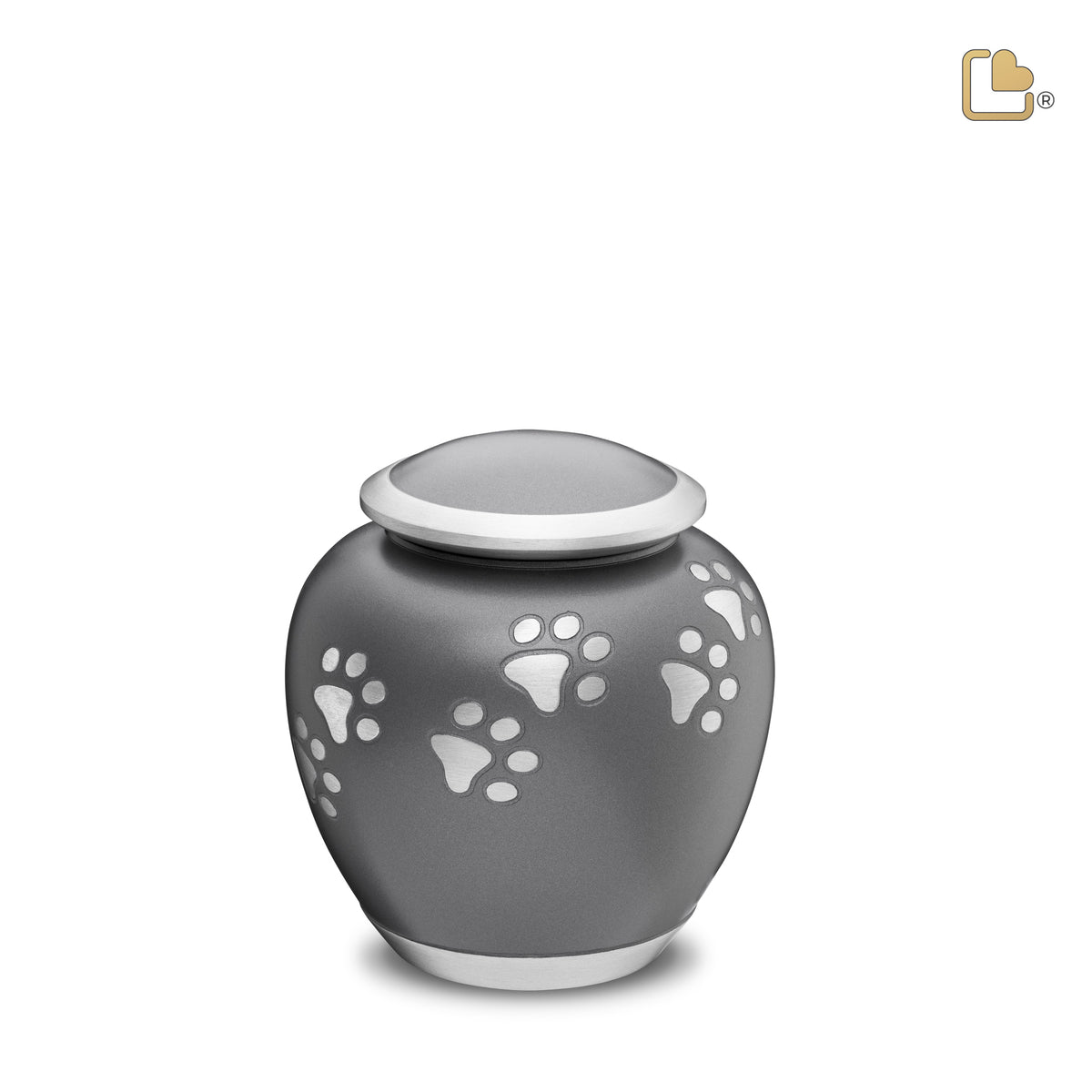 P550S   Shadow Small Pawprint Pet Urn French Grey &amp; Bru Pewter