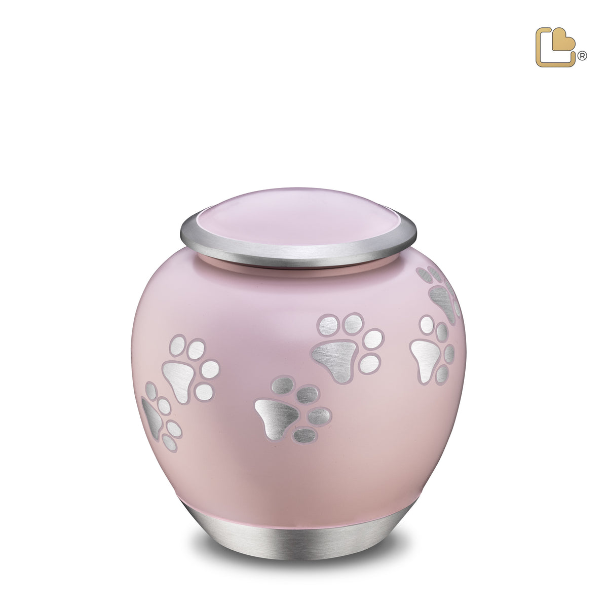 P552M   Shadow Medium Pawprint Pet Urn Pink &amp; Bru Pewter