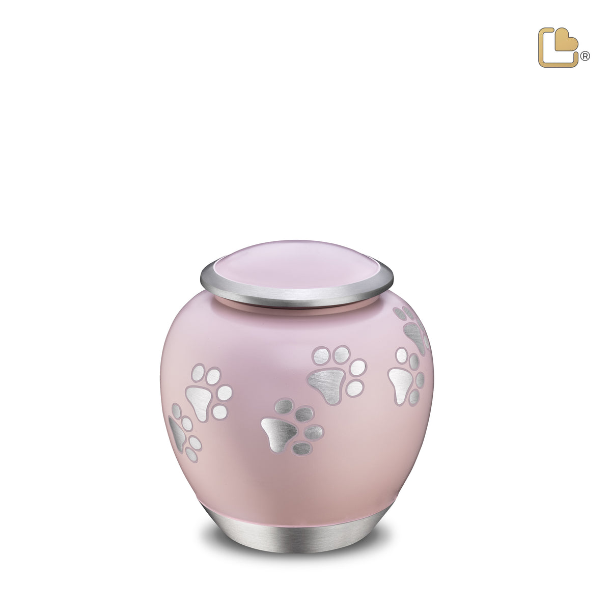 P552S   Shadow Small Pawprint Pet Urn Pink &amp; Bru Pewter