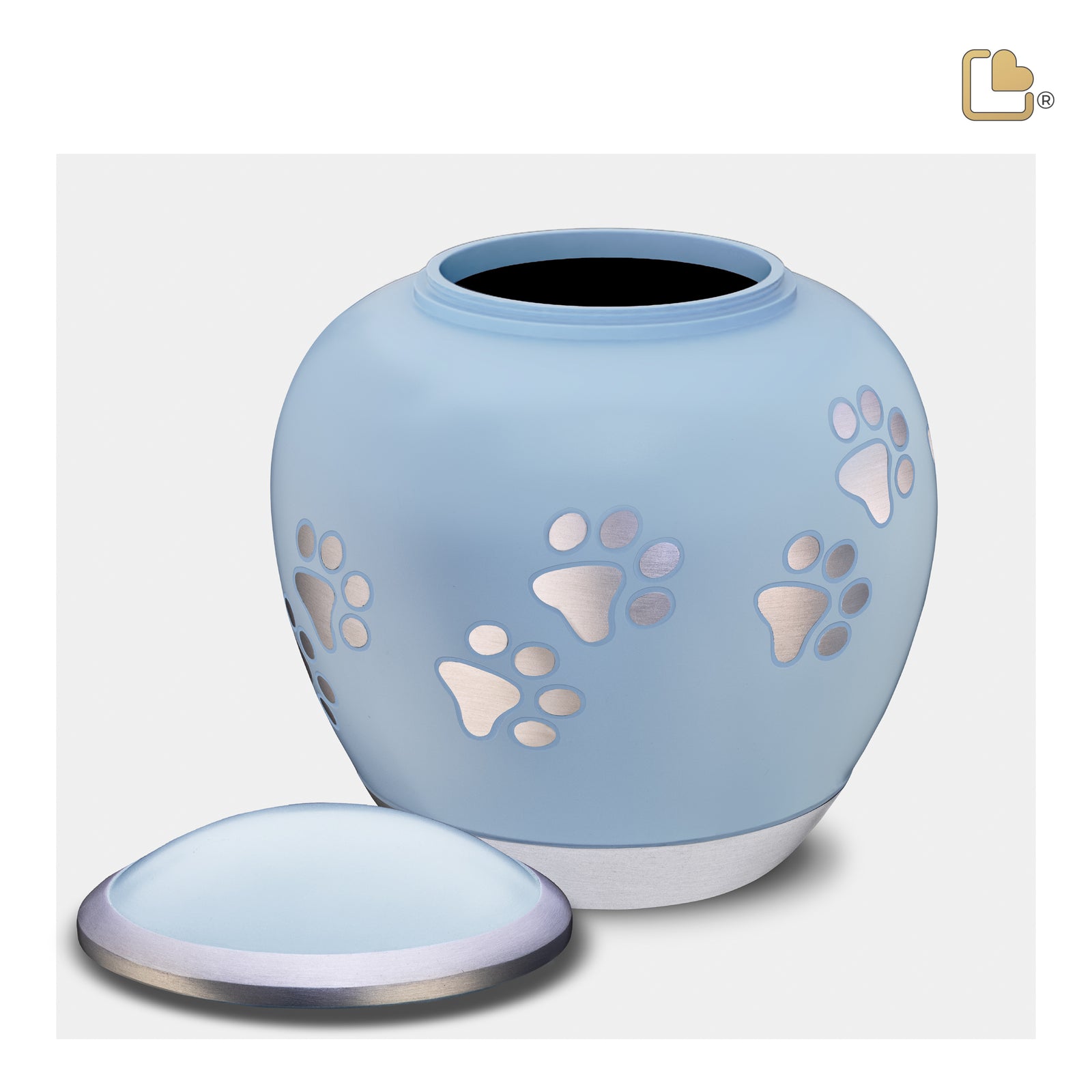 P553S   Shadow Small Pawprint Pet Urn Blue & Bru Pewter