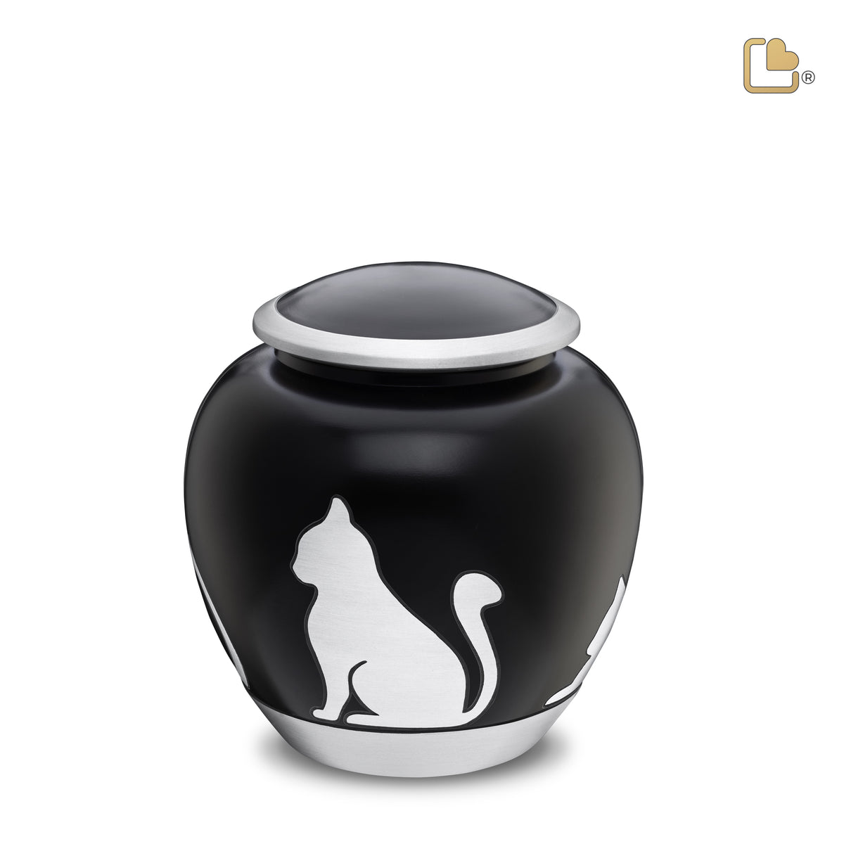 P555M   Shadow Medium Cat Pet Urn Black &amp; Bru Pewter