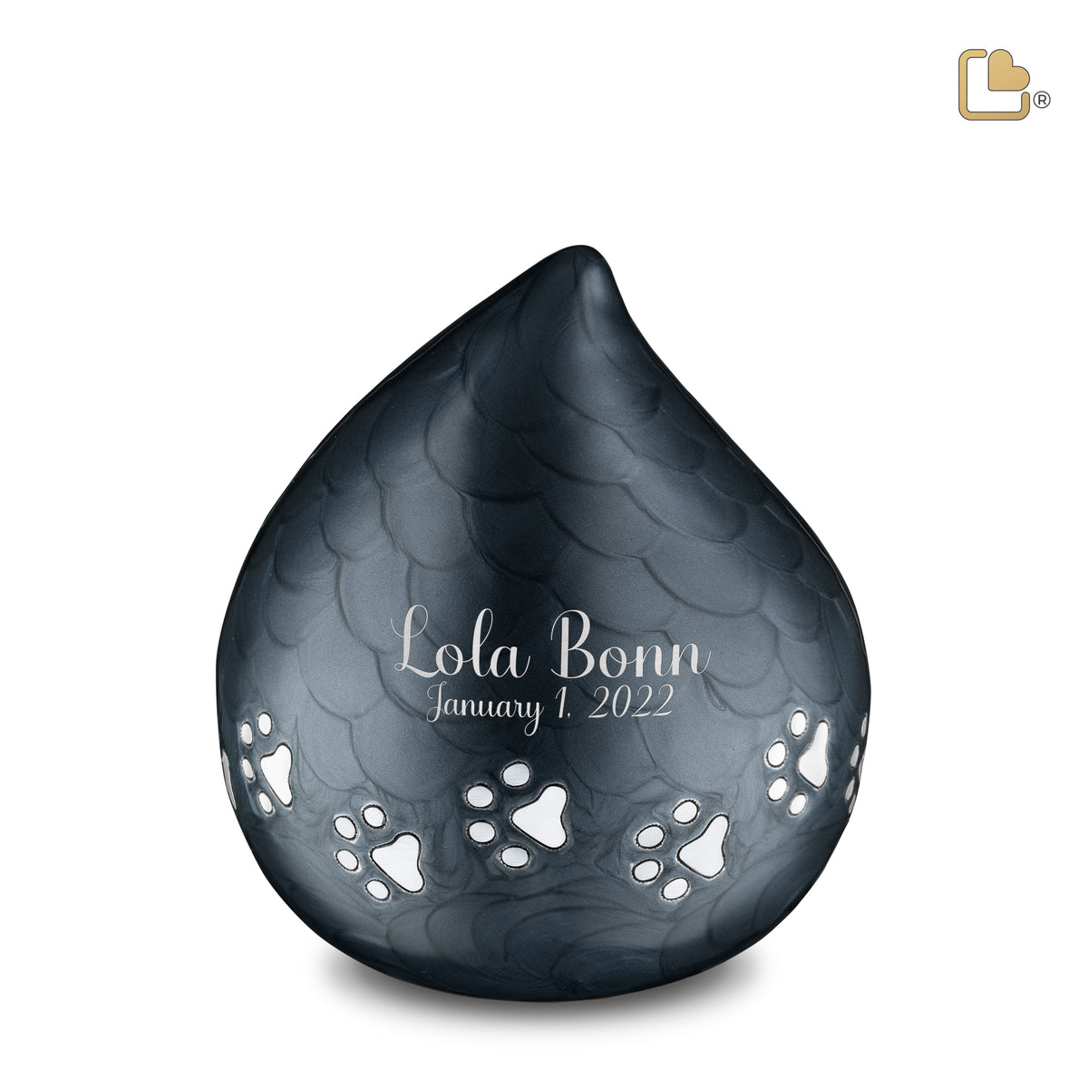 P633M   LoveDrop Medium Pet Urn Pearl Midnight &amp; Bru Pewter