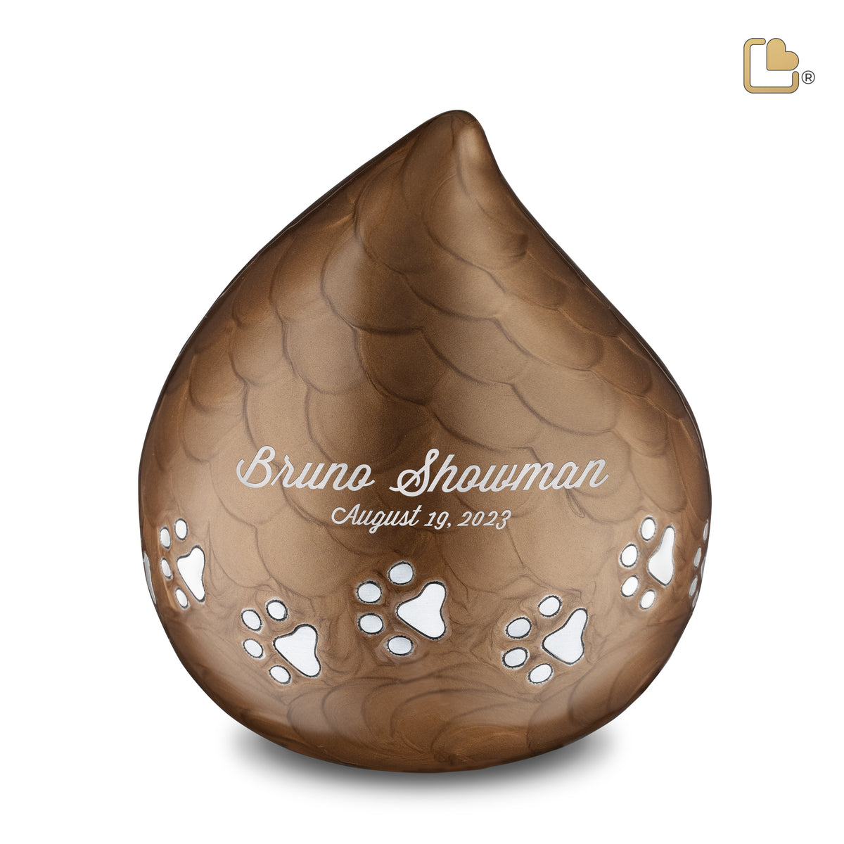P634L   LoveDrop Large Pet Urn Pearl Bronze &amp; Bru Pewter