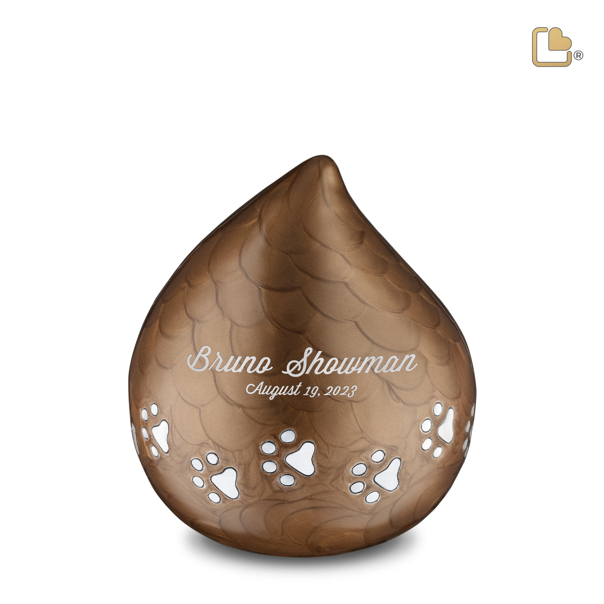 P634M   LoveDrop Medium Pet Urn Pearl Bronze &amp; Bru Pewter