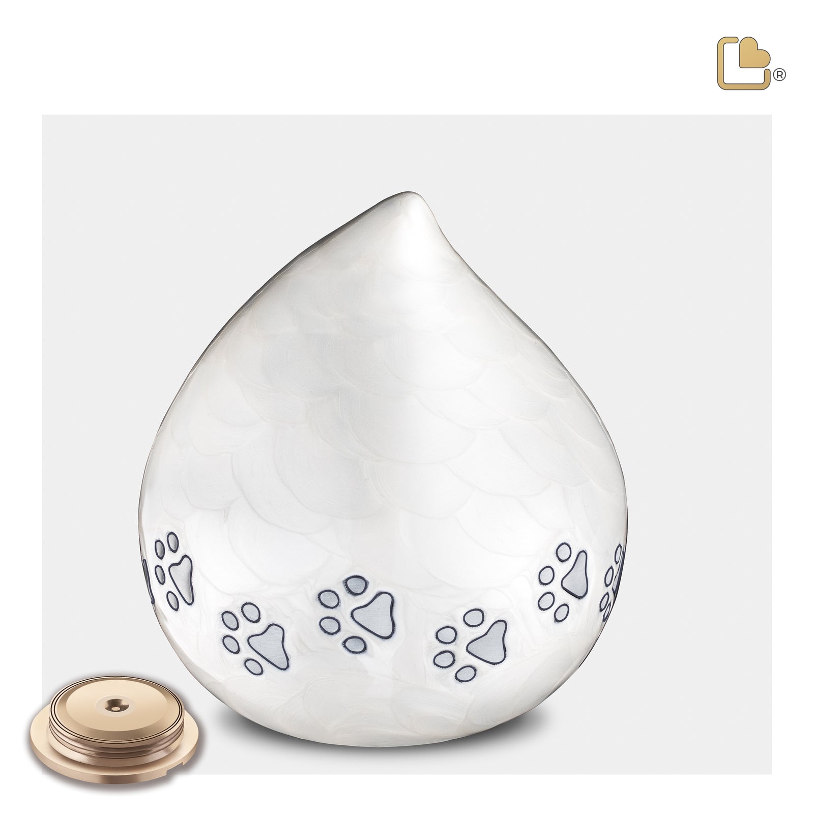P635M   LoveDrop Pet Urn Pearl White & Bru Pewter