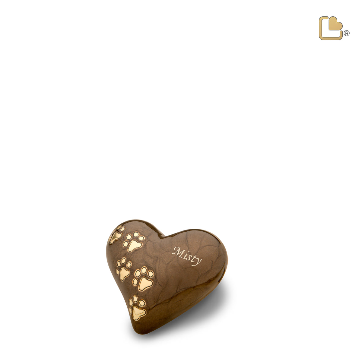 P639K   Keepsake Heart Pet Urn Pearl Bronze &amp; Bru Gold