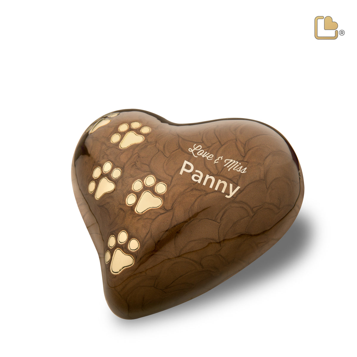 P639L   Large Heart Pet Urn Pearl Bronze &amp; Bru Gold