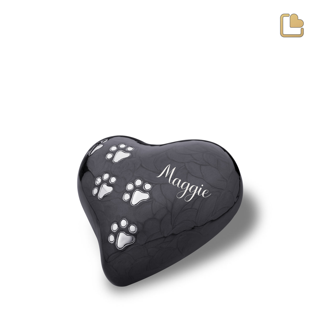 P640M   Medium Heart Pet Urn Pearl Midnight &amp; Bru Pewter