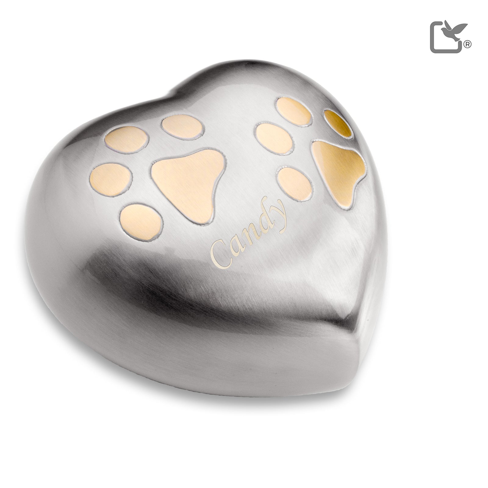 P642L   Double Paw Large Heart Pet Urn Bru Pewter